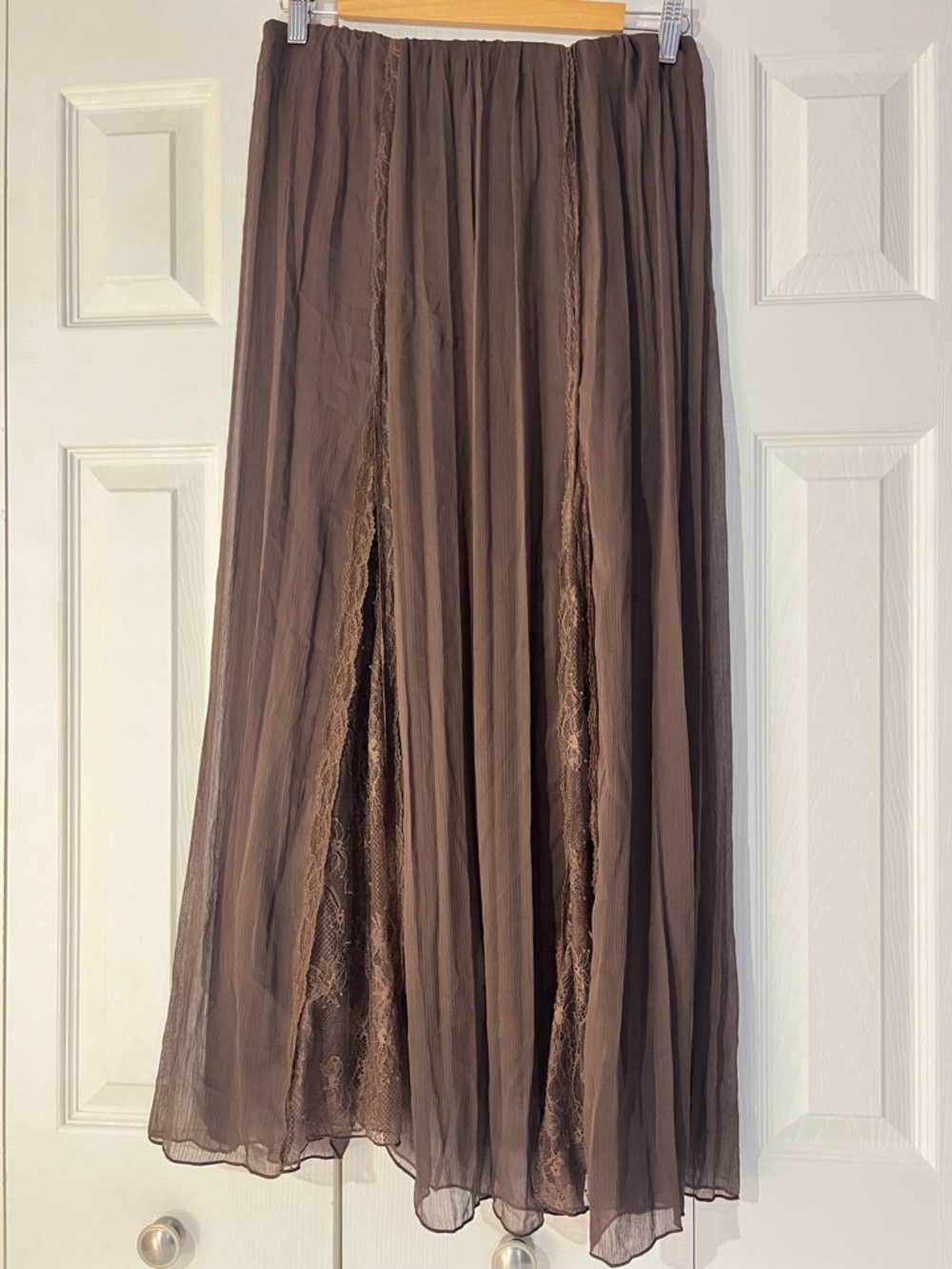 ZARA Lace Godet Chiffon Overlay Brown Maxi Elastic Waist Skirt. M NWT - Picture 10 of 16